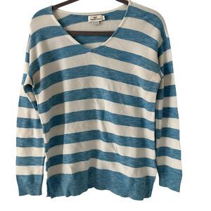 Vineyard Vines Blue and White‎ Striped V-Neck Long Sleeve Cotton Sweater M